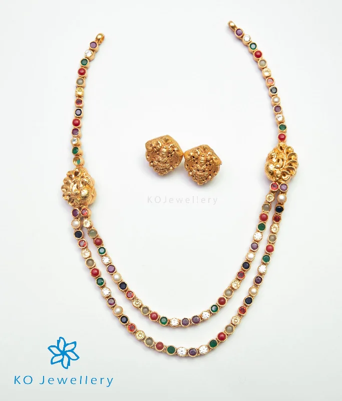 Whimsical Necklaces -The Abhinaya Silver Reversible Peacock Navratna Necklace