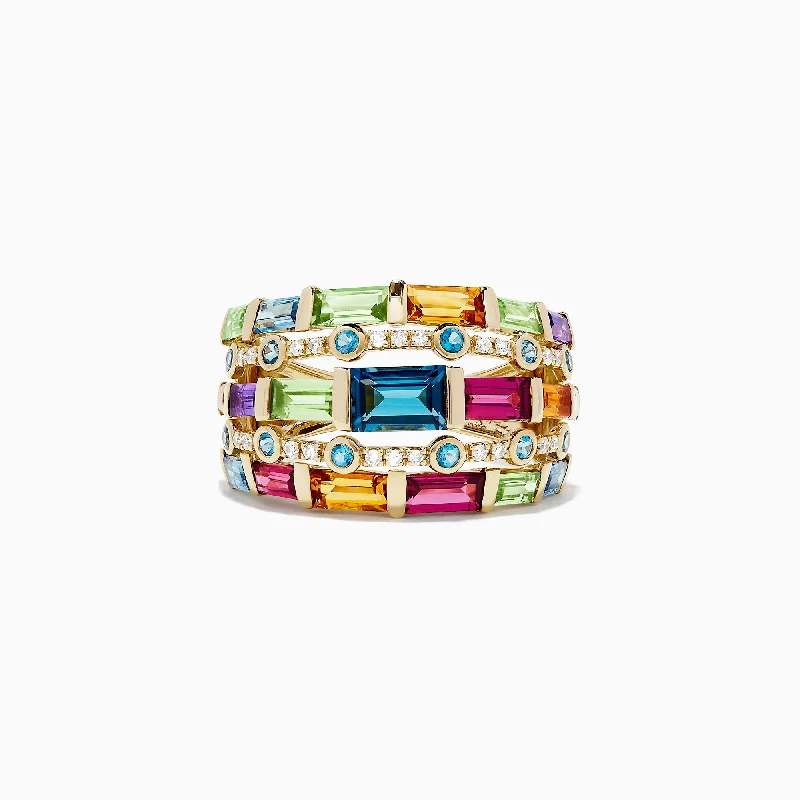 Ladies Rings with Lawsonite-Mosaic 14K Yellow Gold Multi Gemstone and Diamond Ring, 3.90 TCW