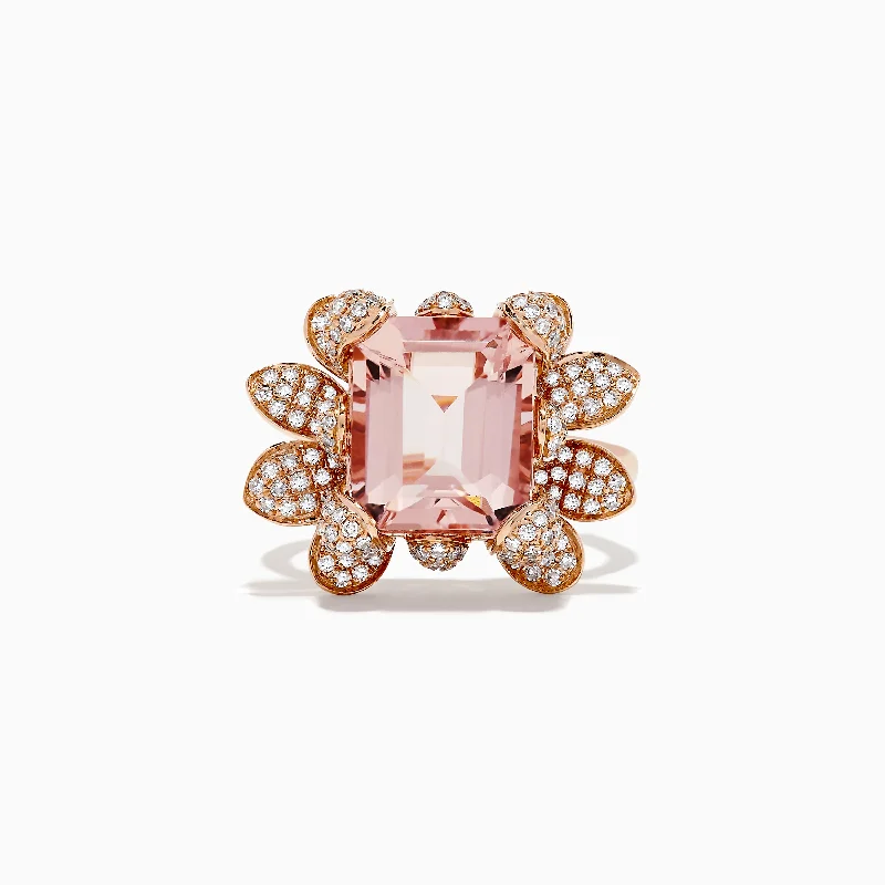 Ladies Rings with Filigree-14K Rose Gold Morganite and Diamond Ring, 6.69 TCW