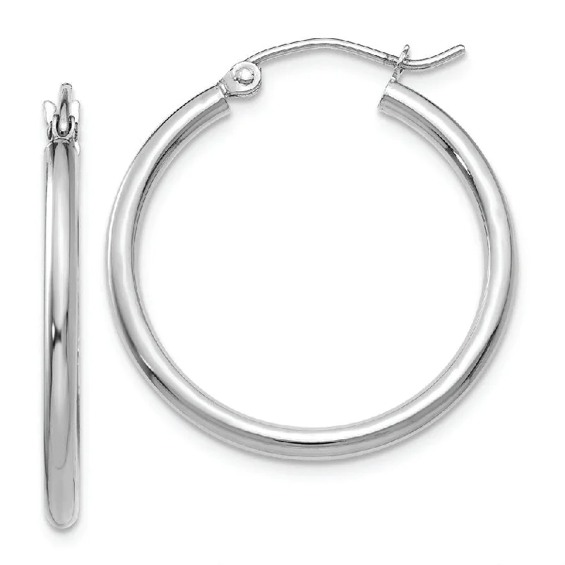 Ladies Earrings Leaf Design-10K White Gold Polished 2mm Tube Hoop Earrings