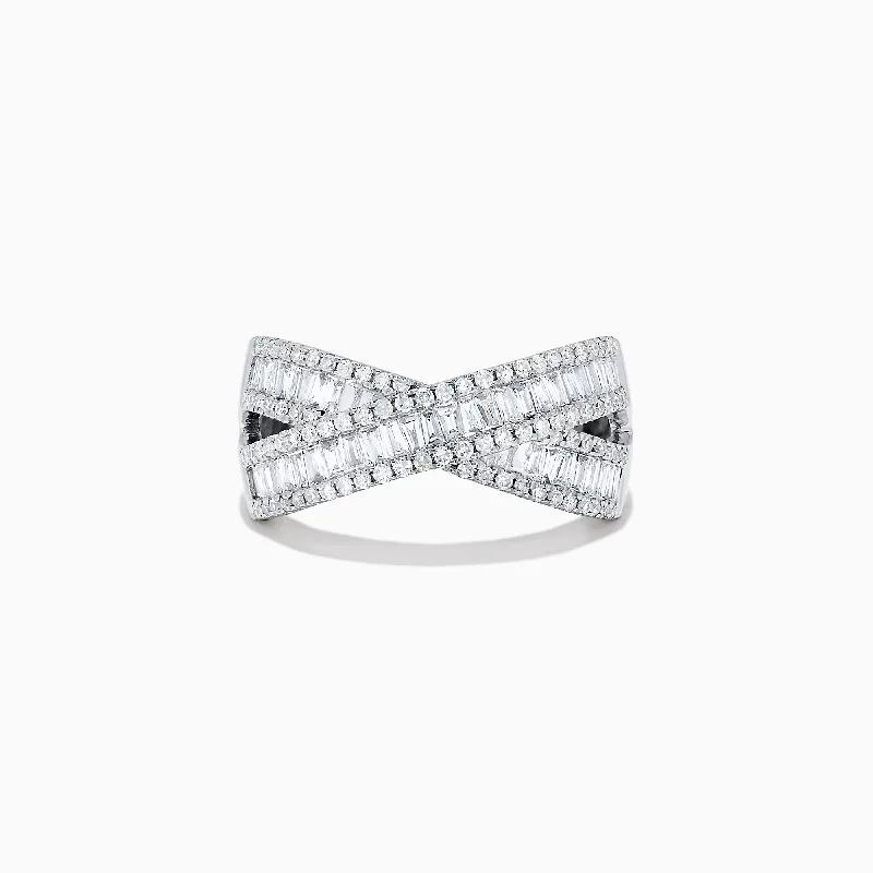 Ladies Rings with Heliodor-Classique 14K White Gold Diamond Cross Over Ring, 0.95 TCW