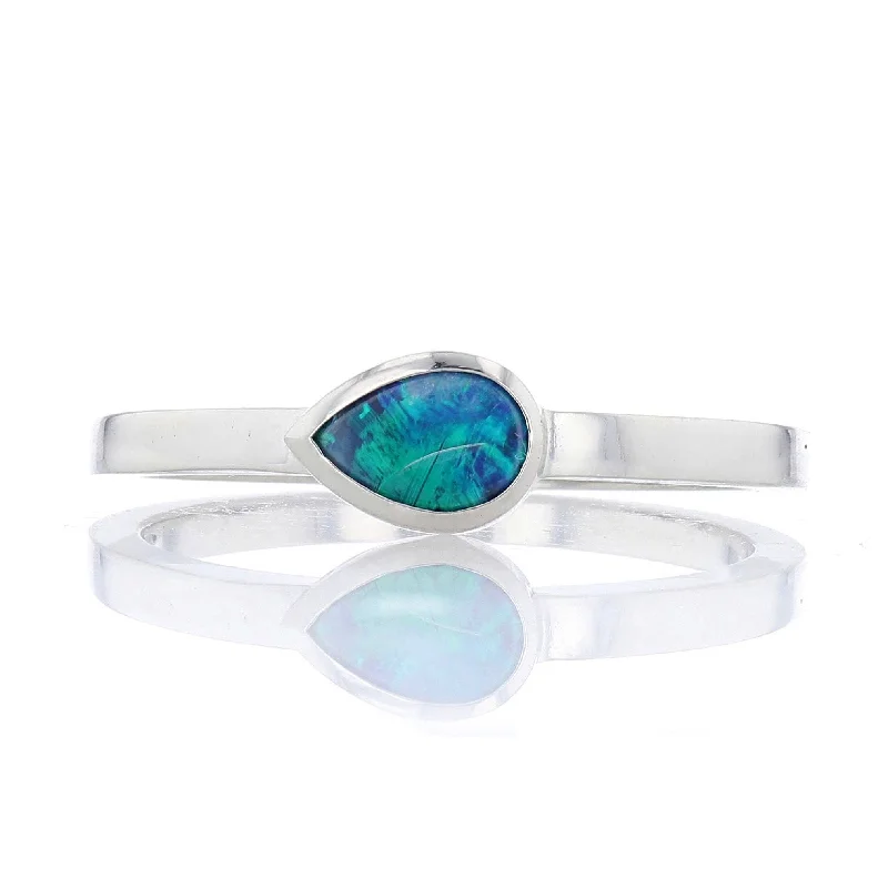 Ladies Rings Twisted Band-Bezel Set Pear Opal Ring