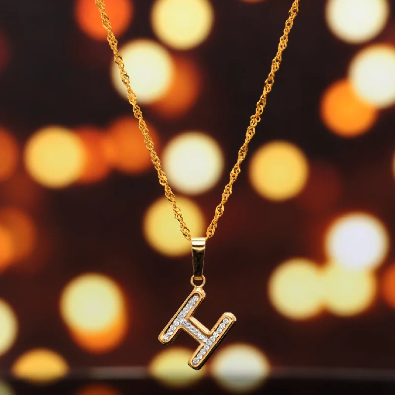 Futuristic Necklaces -Gold Necklace (Chain with H Shaped Alphabet Letter Pendant) 18KT - FKJNKL18K9413