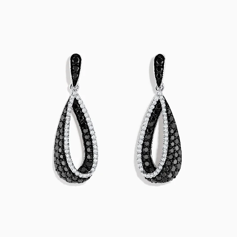 Ladies Earrings for Brides-14K White Gold Black and White Diamond Earrings, 1.30 TCW