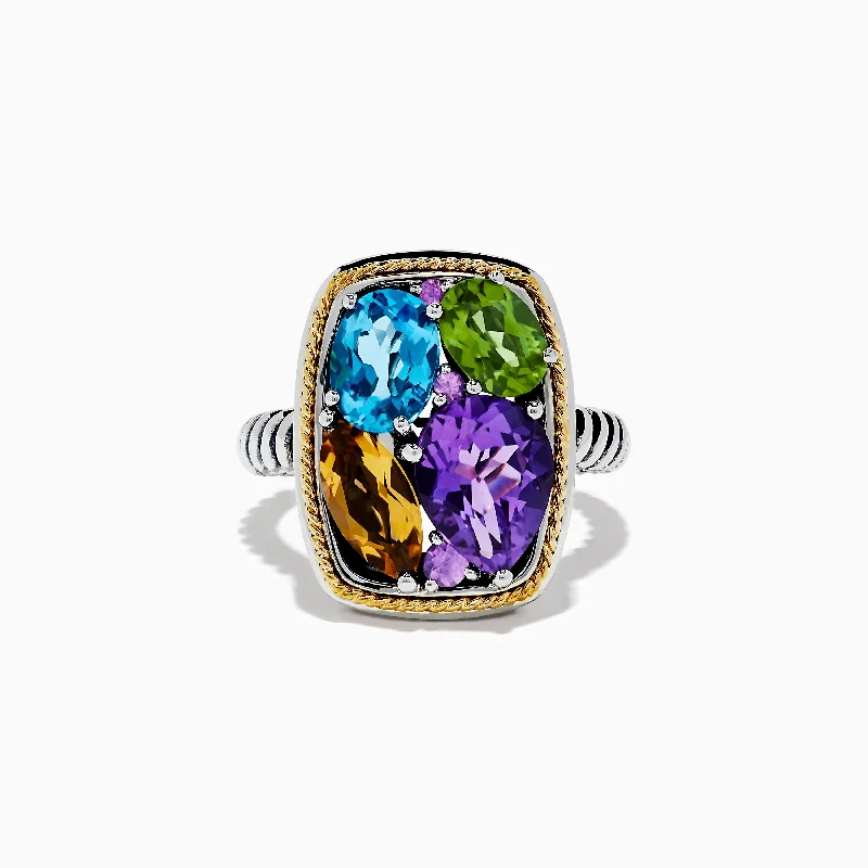 Ladies Rings Butterfly Shape-Mosaic 925 Sterling Silver & 18K Gold Multi Color Ring