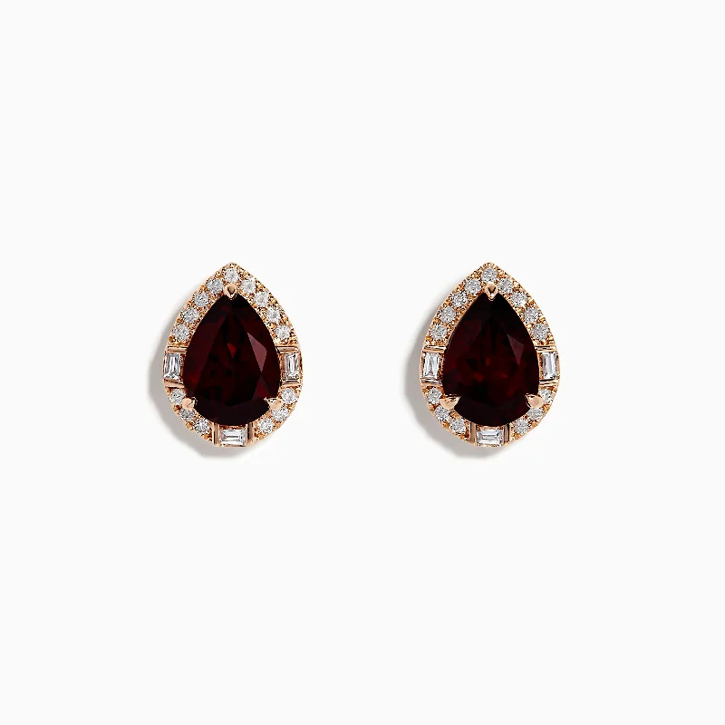 Ladies Earrings with Turquoise-14K Rose Gold Garnet and Diamond Earrings