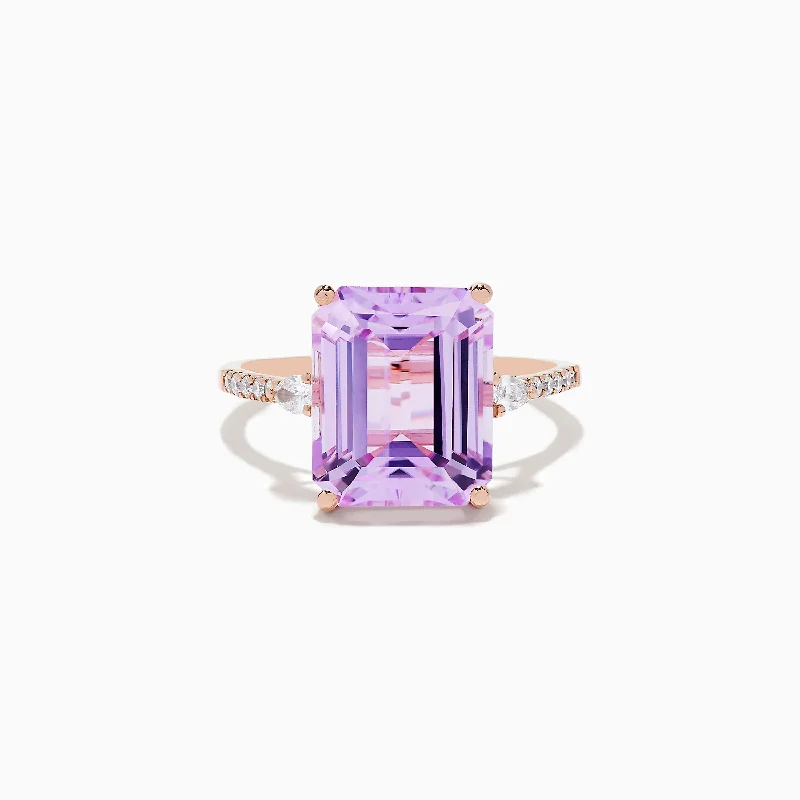 Ladies Rings for Mentors-14K Rose Gold Kunzite and Diamond Ring