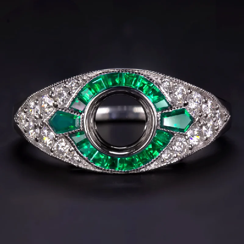 Ladies Engagement Rings Modern Look-EMERALD DIAMOND ENGAGEMENT RING SETTING .75ct ROUND VINTAGE ART DECO BEZEL MOUNT