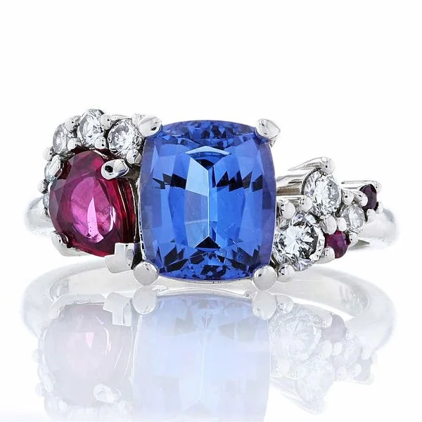 Ladies Rings for Scientists-Ruby & Tanzanite Cluster Ring