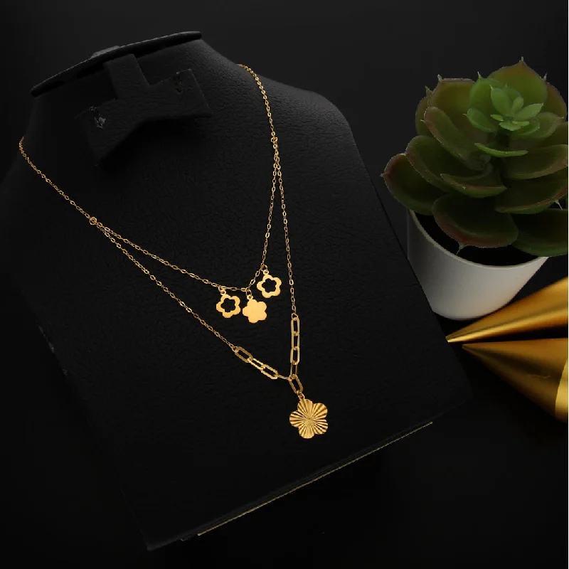 Leather Necklaces -Gold Double Layered Necklace (Chain With Flower Shaped Pendant) 21KT - FKJNKL21KM9896