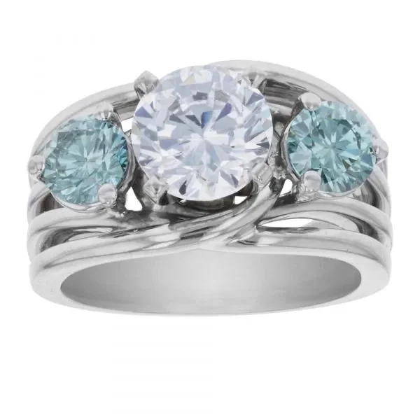 Ladies Rings Beaded Design-Diamond ring with blue accent diamonds