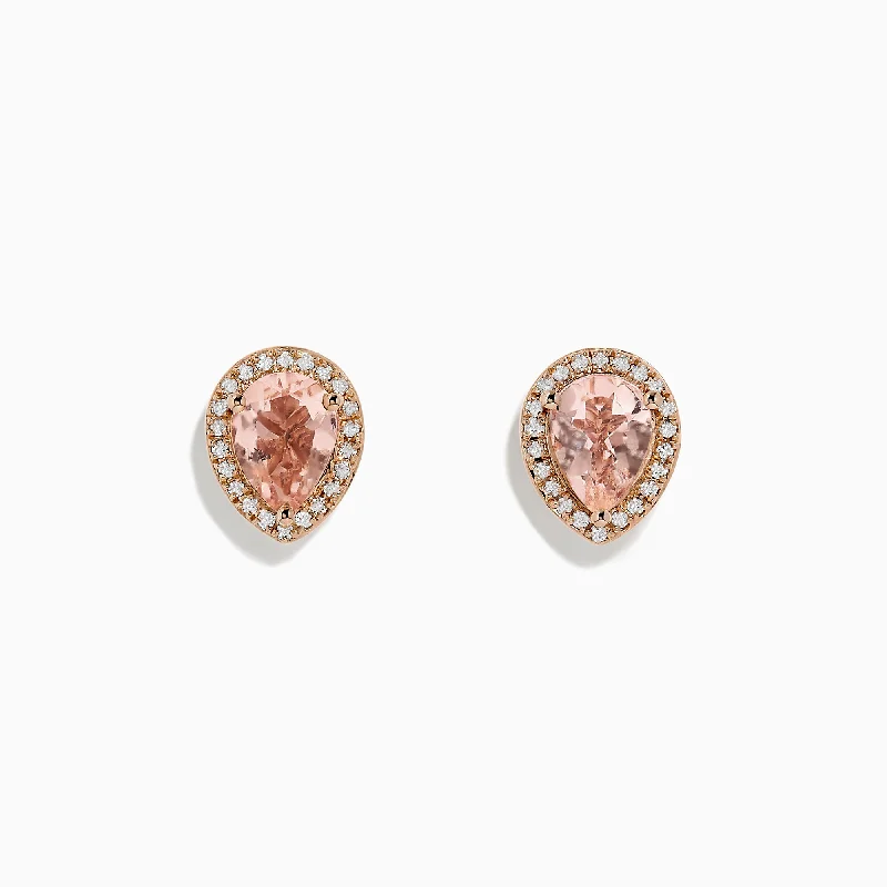 Ladies Earrings for Brides-Blush 14K Rose Gold Morganite and Diamond Earrings, 2.07 TCW