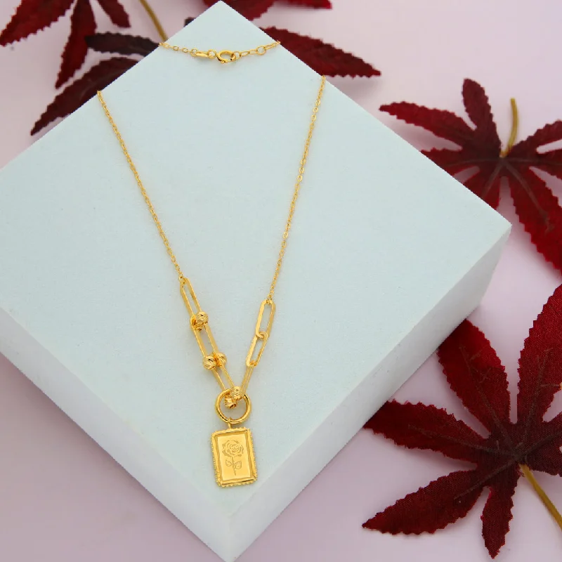 Yellow Necklaces -Gold Rose Engraved Tag Shaped Necklace 21KT - FKJNKL21KM9860