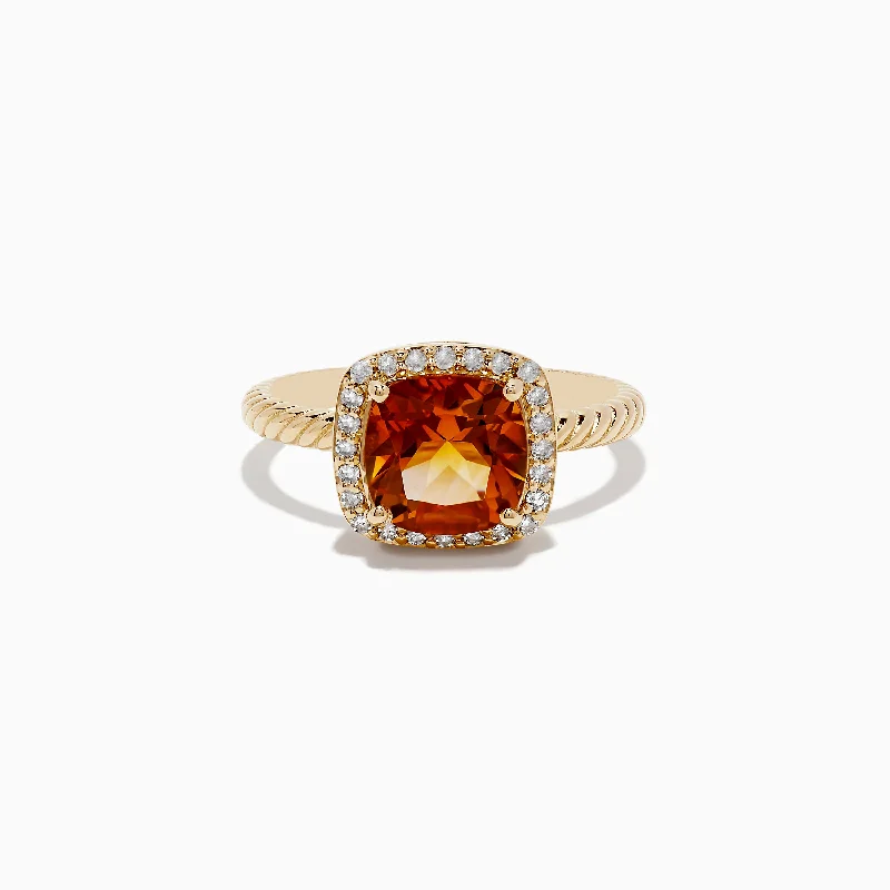 Ladies Rings for Birthdays-14K Yellow Gold Citrine and Diamond Ring