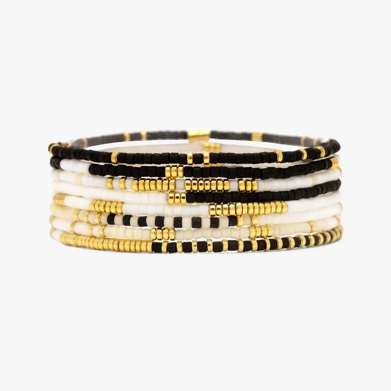 Statement Bracelets -Monochrome Stretch Bracelet Set of 8