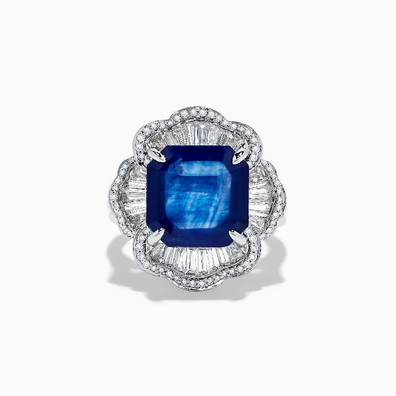 Ladies Rings Bold Design-Hematian 18K White Gold Blue Sapphire Ring