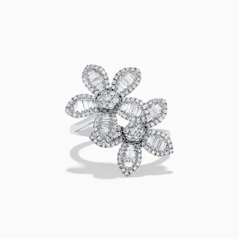 Ladies Rings with Prehnite-14K White Gold Diamond Multi Flower Ring