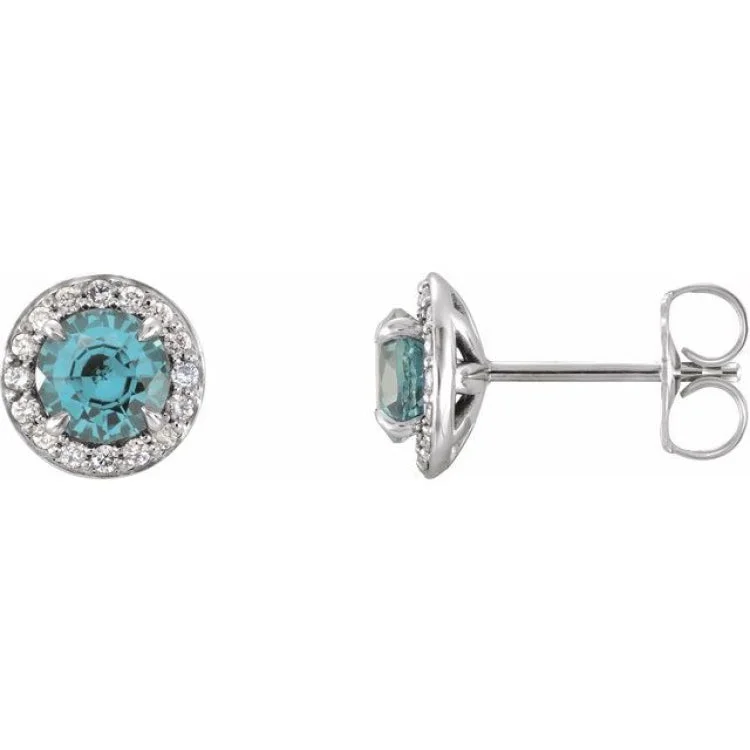 Ladies Earrings Diamond Stud-14K White 4.5 mm Natural Aquamarine & 1/6 CTW Natural Diamond Earrings