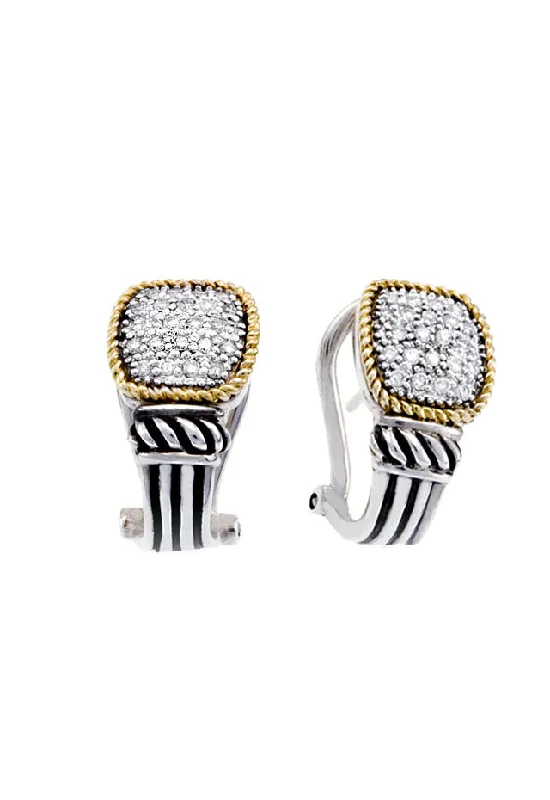 Ladies Earrings with Sunstone-925 Sterling Silver & 18K Yellow Gold Diamond Earrings, 0.30 TCW