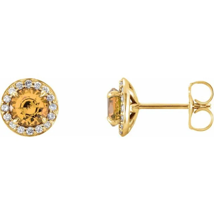 Ladies Earrings with Herderite-14K Yellow 4 mm Natural Citrine & 1/10 CTW Natural Diamond Earrings