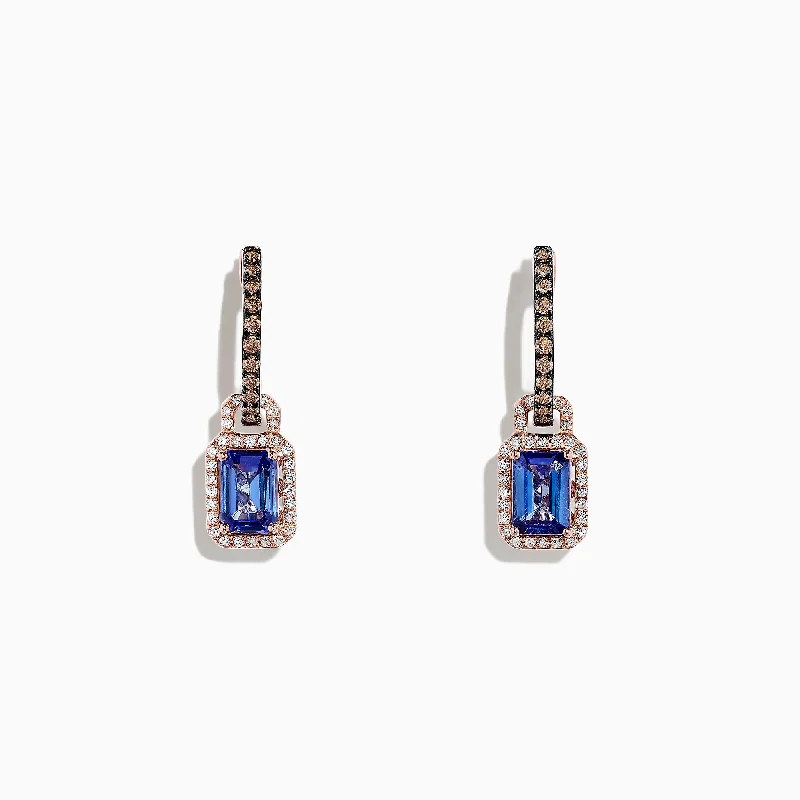 Ladies Earrings Clip On-Nahla Siri 14K Rose Gold Tanzanite and Diamond Earrings, 2.22 TCW