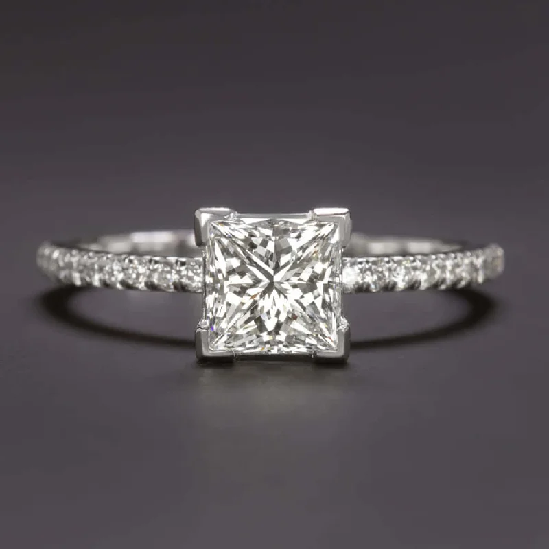 Ladies Engagement Rings Lotus Design-1.11c GIA CERTIFIED I SI1 DIAMOND ENGAGEMENT RING PRINCESS CUT PAVE BAND RADIANT