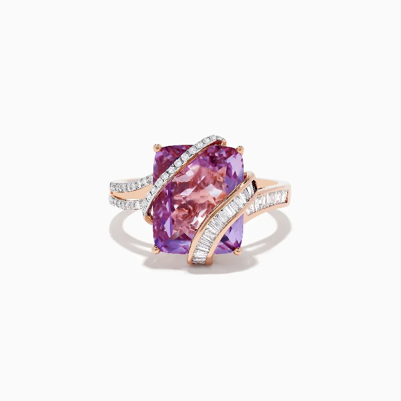 Ladies Rings for Nieces-14K Rose Gold Pink Amethyst and Diamond Ring