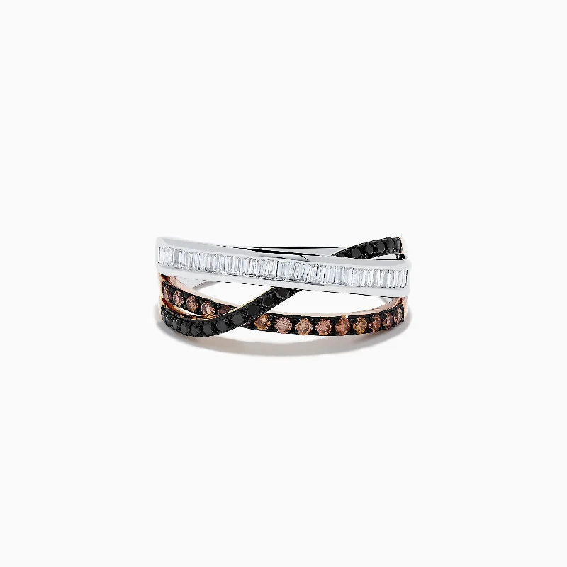 Ladies Rings with Grandidierite-14K Three-Tone Gold Brown, Black and White Diamond Crossover Ring 0.63 TCW