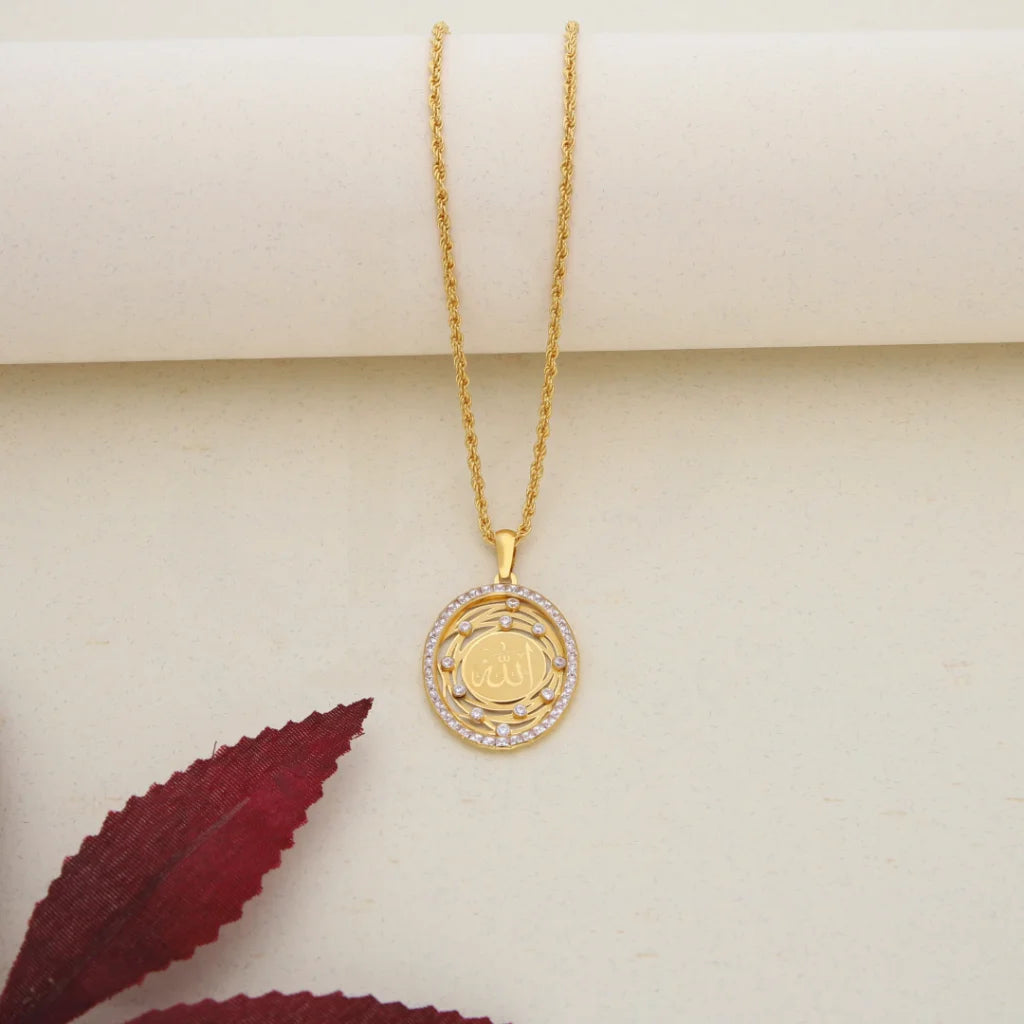 Nature-Inspired Necklaces -Gold Necklace (Chain With Dual Tone Gold Allah Pendant) 21KT -    FKJNKL21K7579