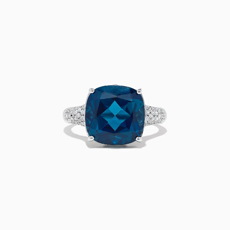 Ladies Rings with Jade-Ocean Bleu 14K Gold London Blue Topaz and Diamond Ring, 8.69 TCW