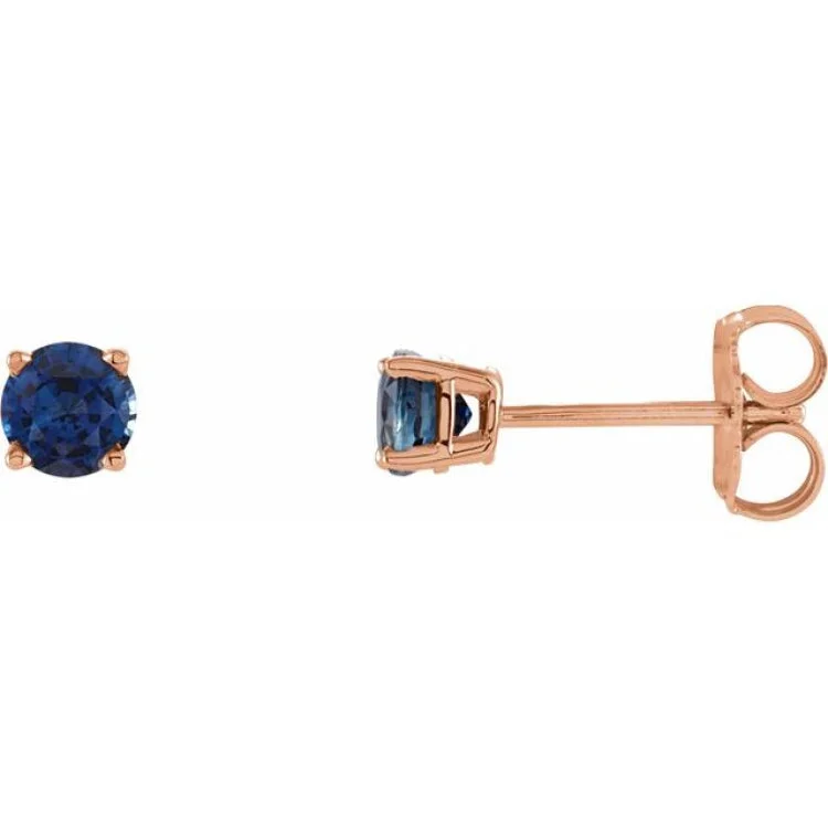 Ladies Earrings for Doctors-14K Rose 4 mm Natural Blue Sapphire Stud Earrings