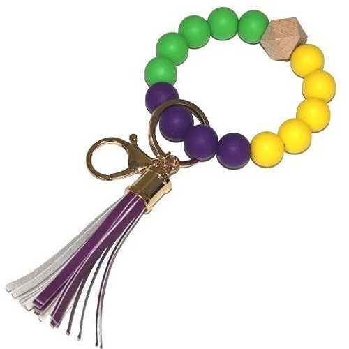 Flower Bracelets -Mardi Gras Keychain W/ Beads & Tassel Bracelet