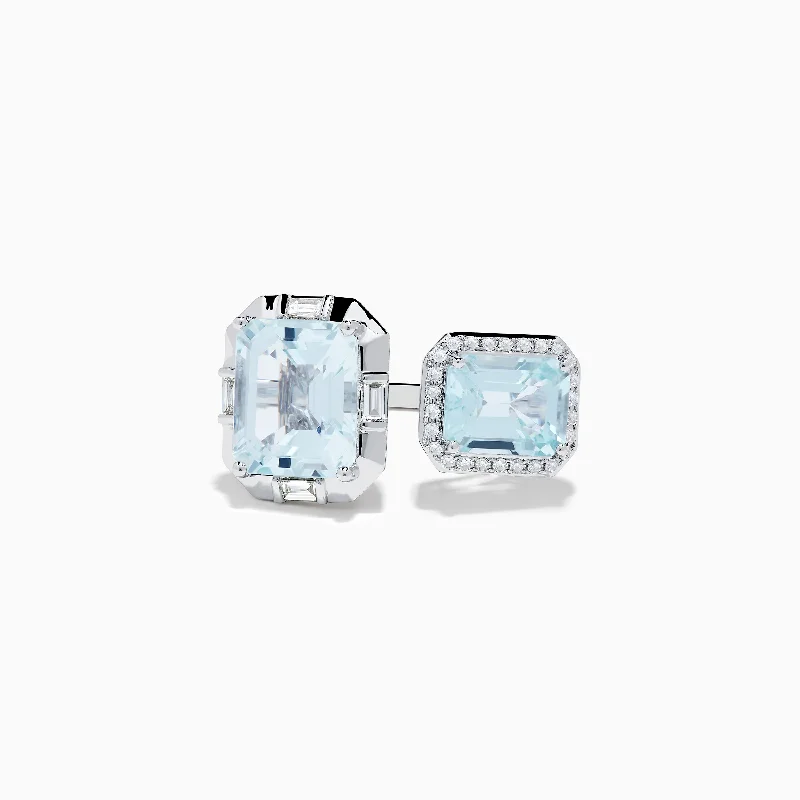 Ladies Rings with Enstatite-14K White Gold Double Aquamarine Ring