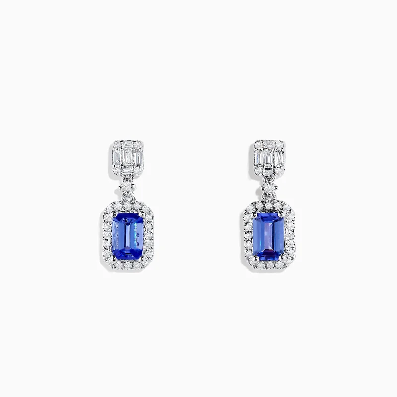 Ladies Earrings with Malachite-Nahla Siri 14K White Gold Tanzanite and Diamond Drop Earrings