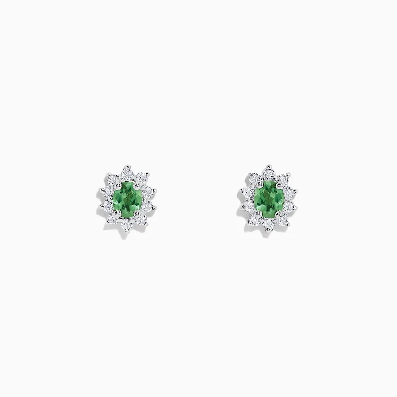 Ladies Earrings for Friends-14K White Gold Alexandrite and Diamond Stud Earrings, 1.05 TCW