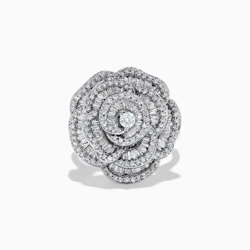 Ladies Rings with Beryl-14K White Gold Diamond Flower Ring