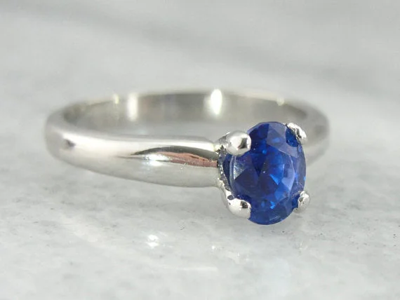 Ladies Engagement Rings Nature Inspired-Exceptional Cobalt Blue Ceylon Sapphire in a Traditional Platinum Engagement Ring, Benchmark Quality Stone