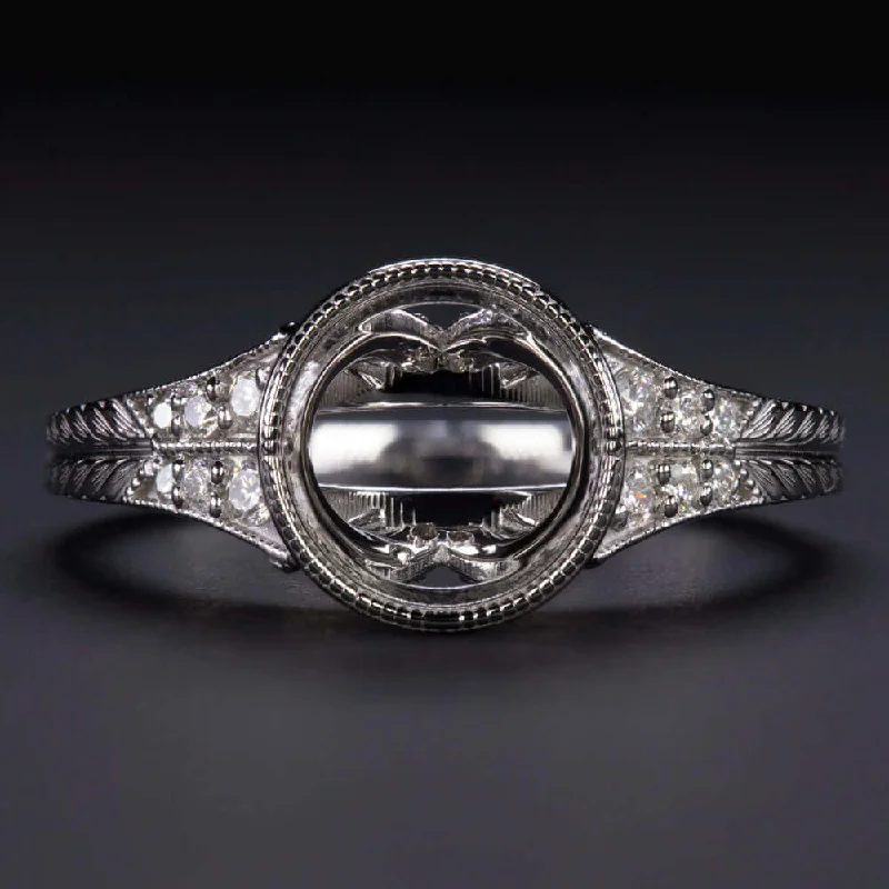 Ladies Engagement Rings Forever Style-DIAMOND WHITE GOLD VINTAGE STYLE ENGAGEMENT RING SETTING ROUND BEZEL ART DECO