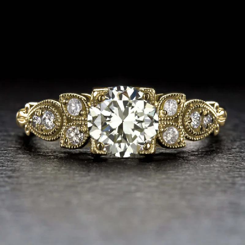 Ladies Engagement Rings with Xenotime-1.06ct O-P VS2 VINTAGE STYLE ROUND DIAMOND ENGAGEMENT RING GOLD NATURAL 1ct