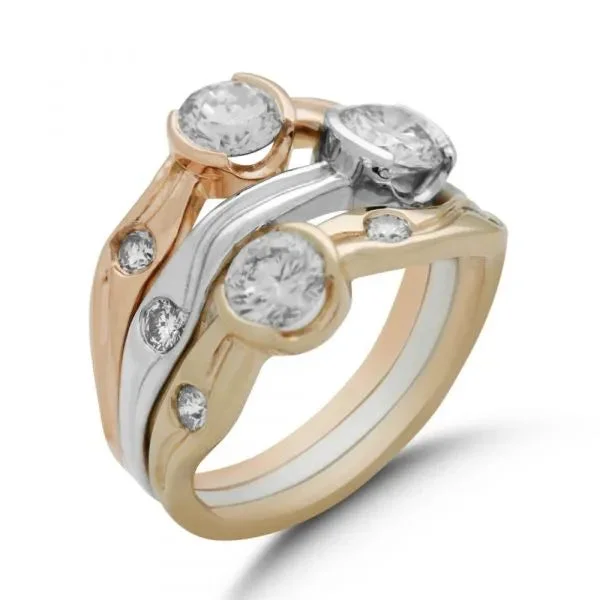 Ladies Rings with Serpentine-Waving Tri-tone Rings