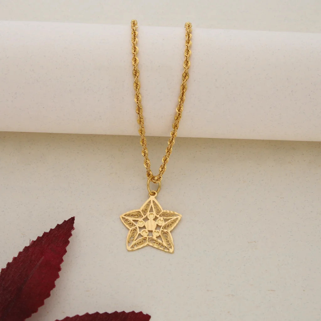 Evening Necklaces -Gold Necklace (Chain with Gold Star Shaped Pendant 21KT) - FKJNKL21K7537