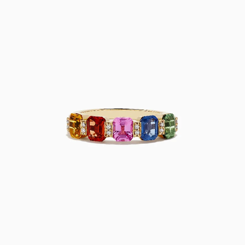 Ladies Rings with Tanzanite-Watercolors 14K Yellow Gold Multi Sapphire and Diamond Ring, 2.50 TCW