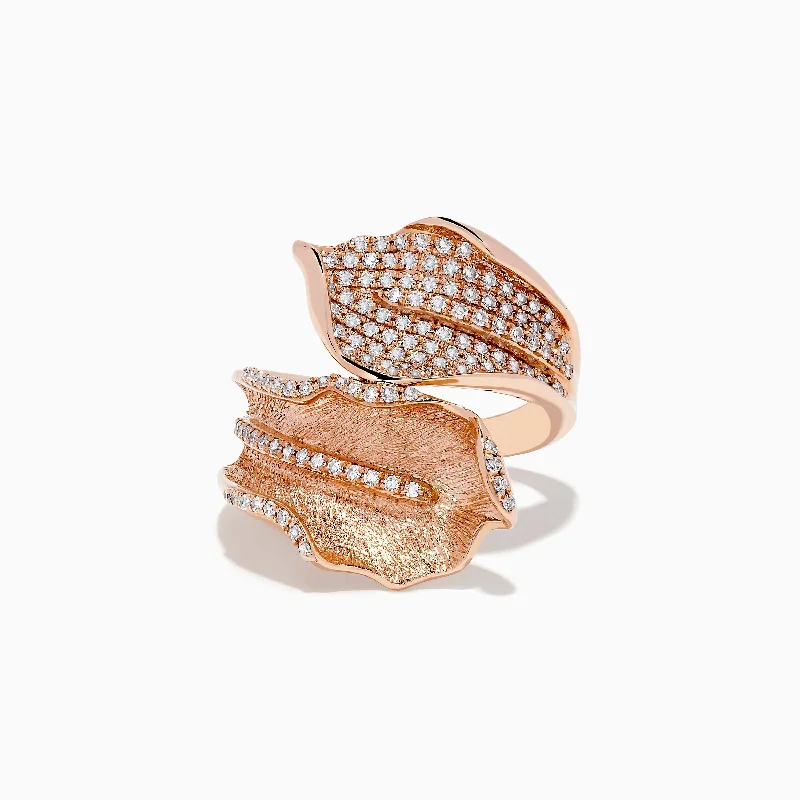 Ladies Rings with Danburite-Pave Rose 14k Rose Gold Diamond Leaf Ring