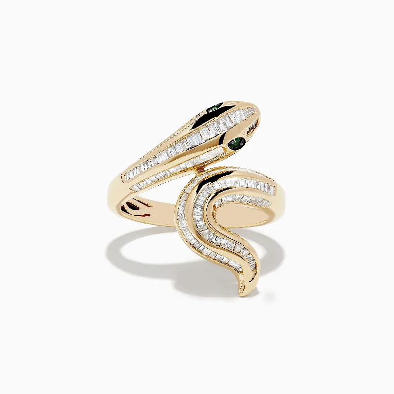 Ladies Rings with Phenakite-Safari 14K Yellow Gold Emerald and Diamond Snake Ring