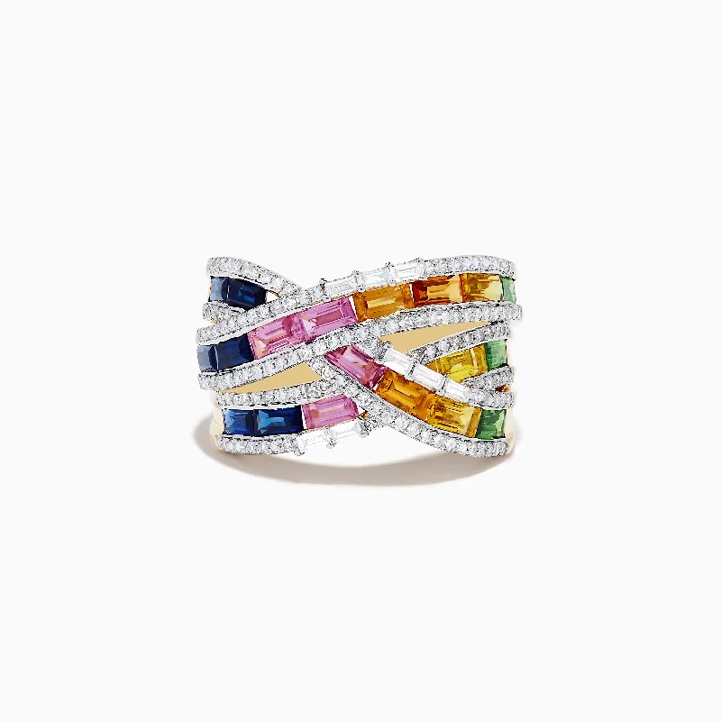 Ladies Rings Rose Gold-Watercolors 14K Gold Multi Sapphire and Diamond Crossover Ring