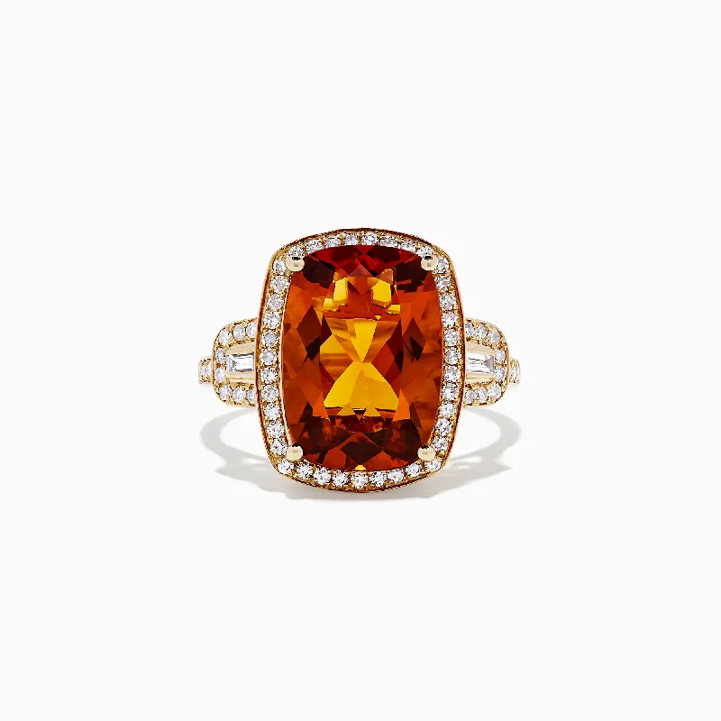 Ladies Rings with Milarite-Sunset 14K Yellow Gold Citrine and Diamond Ring, 6.49 TCW