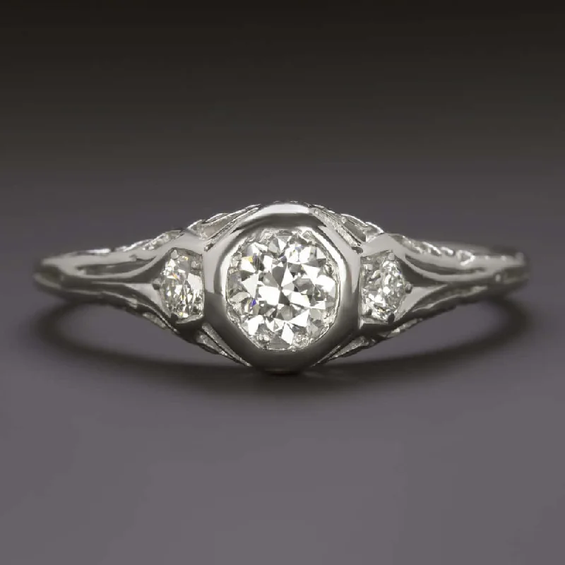 Ladies Engagement Rings Spiral Design-1/2ct OLD EUROPEAN CUT DIAMOND ENGAGEMENT RING PLATINUM VINTAGE 1920S ESTATE