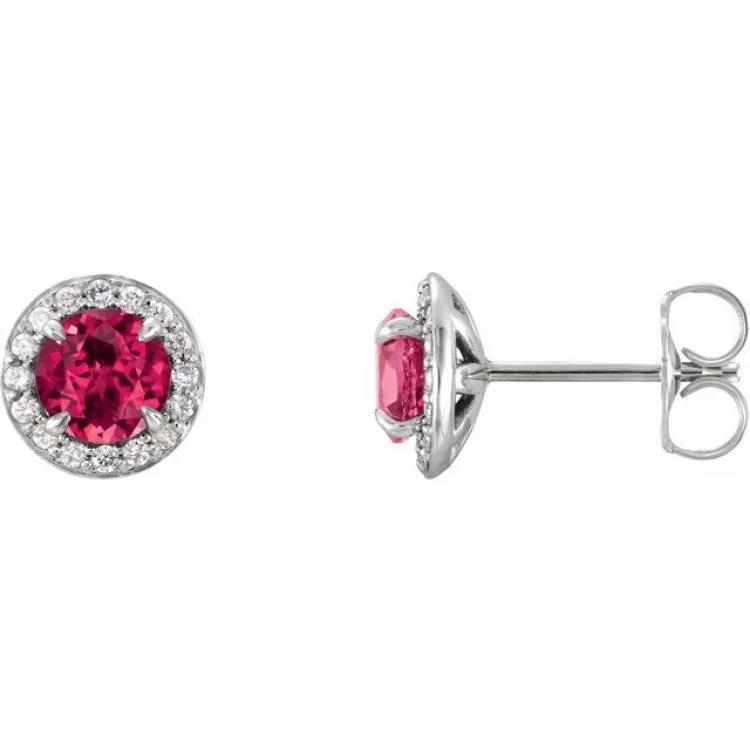 Ladies Earrings with Iolite-14K White 3.5 mm Natural Ruby & 1/8 CTW Natural Diamond Earrings