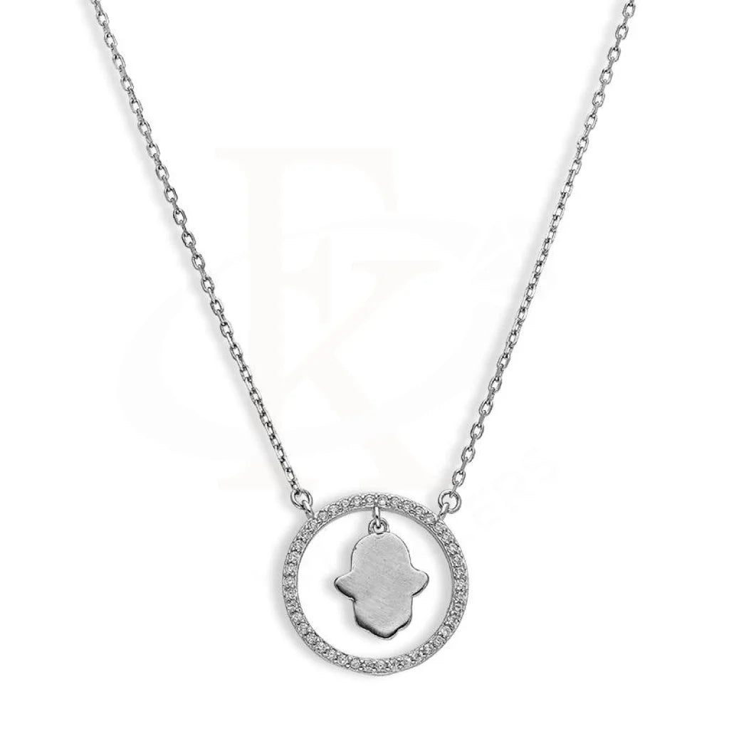 Spiritual Necklaces -Sterling Silver 925 Round Shaped Hamsa Hand Necklace - FKJNKLSL2646