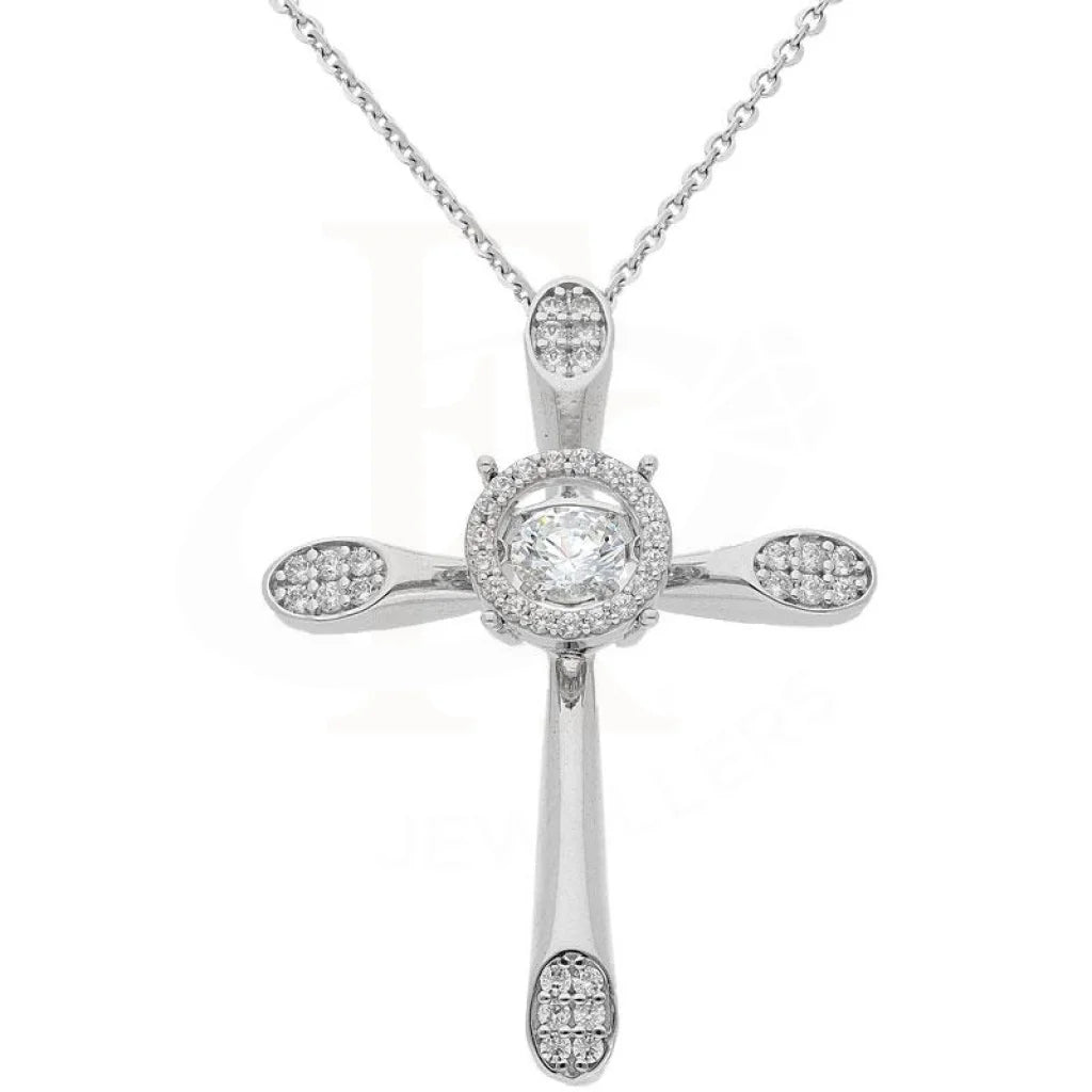 Evening Necklaces -Dancing Stone Swarovksi Zirconia Cross Pendant Necklace in 18KT White Gold - FKJNKL1959